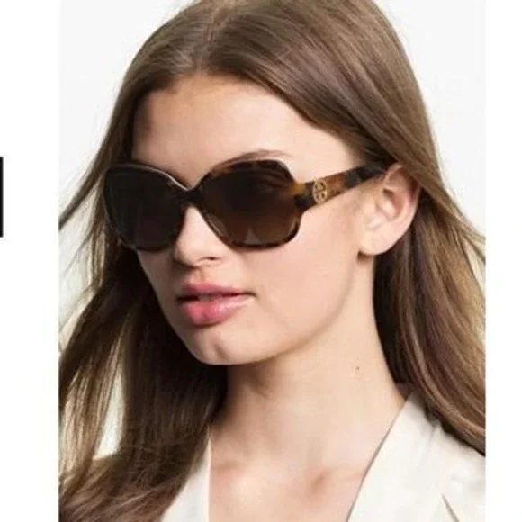 Tory Burch Sunglasses TY7059 Tortoise Gold Logo Polarized Shades Women's